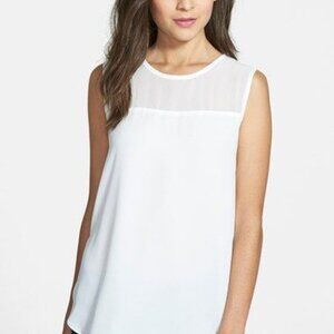 NWT Vince Camuto Sheer Yoke Sleeveless Blouse Size Xs